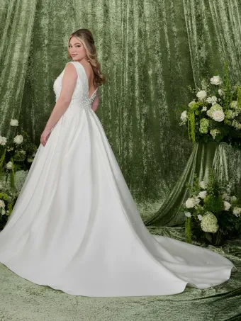 Adrianna Papell Platinum 31365W  A-line V-neck Bridal Gown with Beading and Train #1 default backface vertical thumbnail