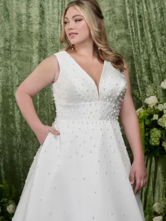 Adrianna Papell Platinum 31365W  A-line V-neck Bridal Gown with Beading and Train #2 frontface vertical cropped thumbnail