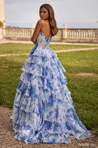 Sherri Hill 57250 $3 default Ivory/Blue Print backface vertical thumbnail