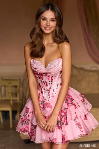 Sherri Hill Style #57296 #0 default Pink Print frontface vertical cropped thumbnail