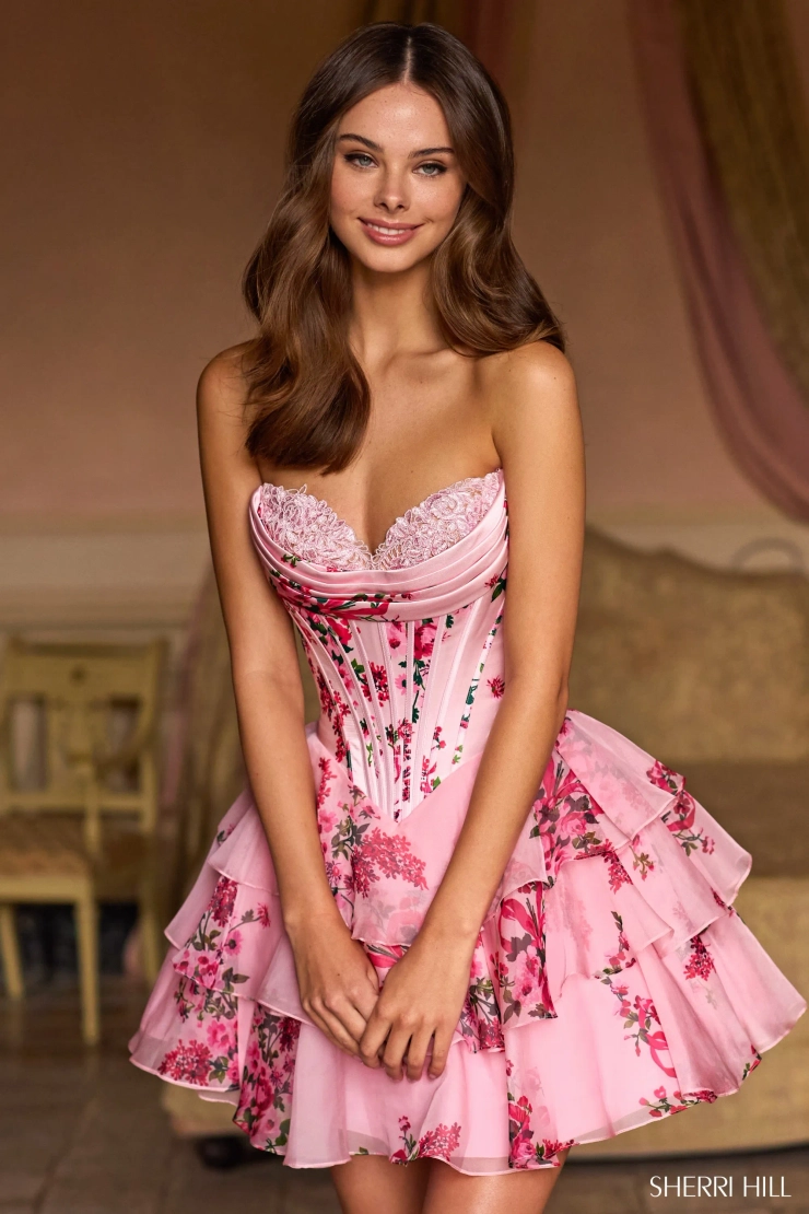 Sherri Hill 57296 #0 default Pink Print frontface vertical cropped picture