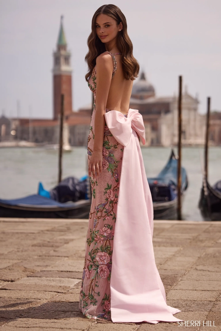 Sherri Hill Style #57601 #1 Light Pink Print backface vertical picture