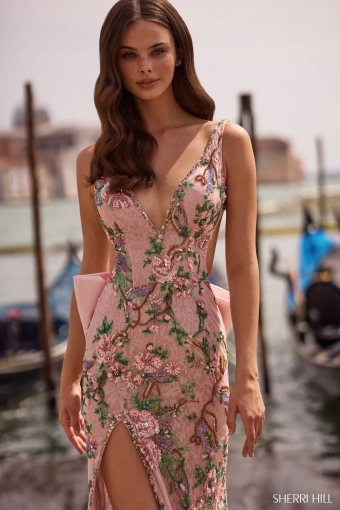 Sherri Hill 57601 $3 Light Pink Print frontface vertical cropped thumbnail