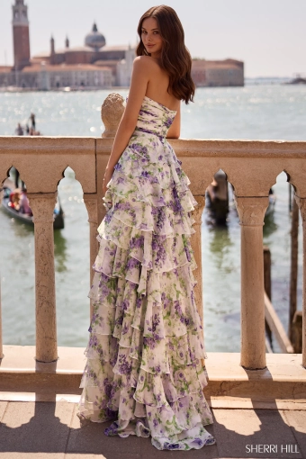 Sherri Hill 57613 $2 default Ivory/Purple/Green Print backface vertical thumbnail