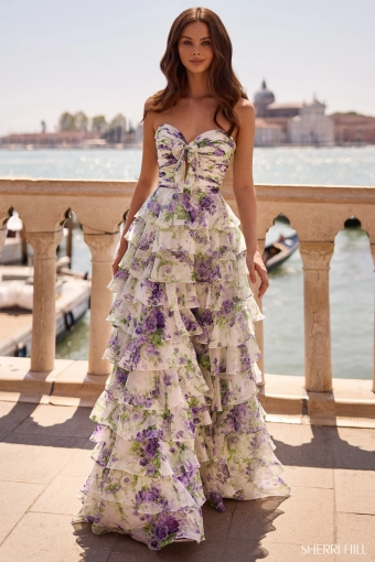 Sherri Hill 57613 $0 default Ivory/Purple/Green Print frontface vertical thumbnail