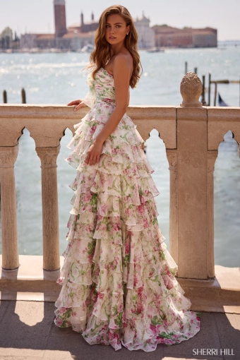 Sherri Hill 57614 $2 Ivory/Green/Pink Print vertical thumbnail