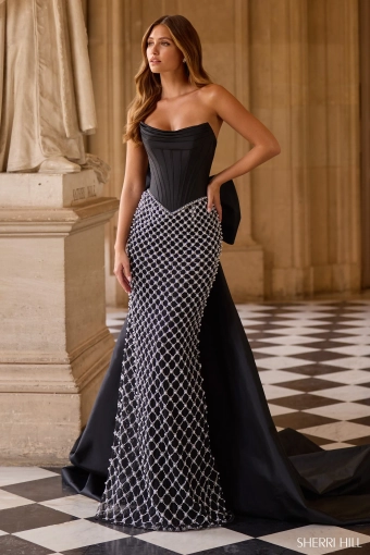 Sherri Hill 57671 $0 default Black/Ivory/Silver frontface vertical thumbnail