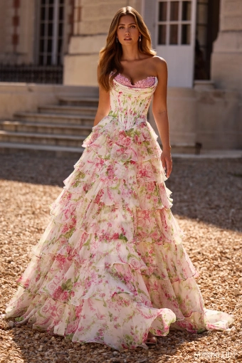 Sherri Hill 57693 $1 Ivory/Pink/Green Print frontface vertical thumbnail