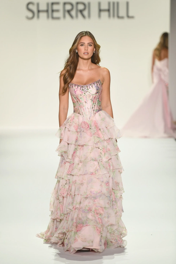 Sherri Hill 57727 #1 Pink Print frontface vertical picture