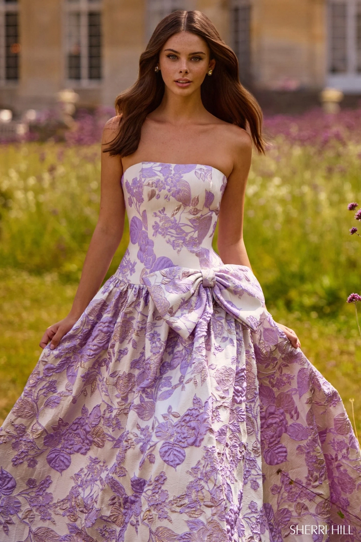 Sherri Hill Style #57730 #3 Ivory/Lilac frontface vertical cropped picture