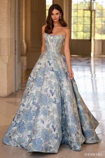 Sherri Hill 57741 $1 Light Blue Print frontface vertical thumbnail