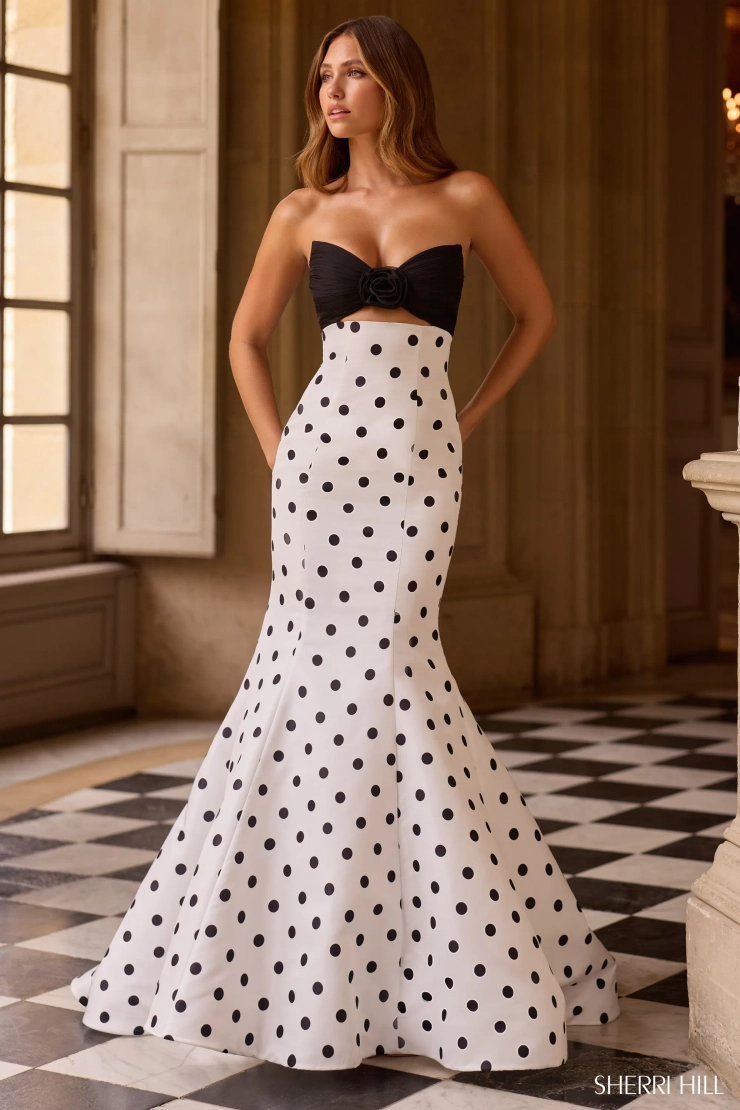 Sherri Hill Style #57800 #1 Ivory/Black frontface vertical picture