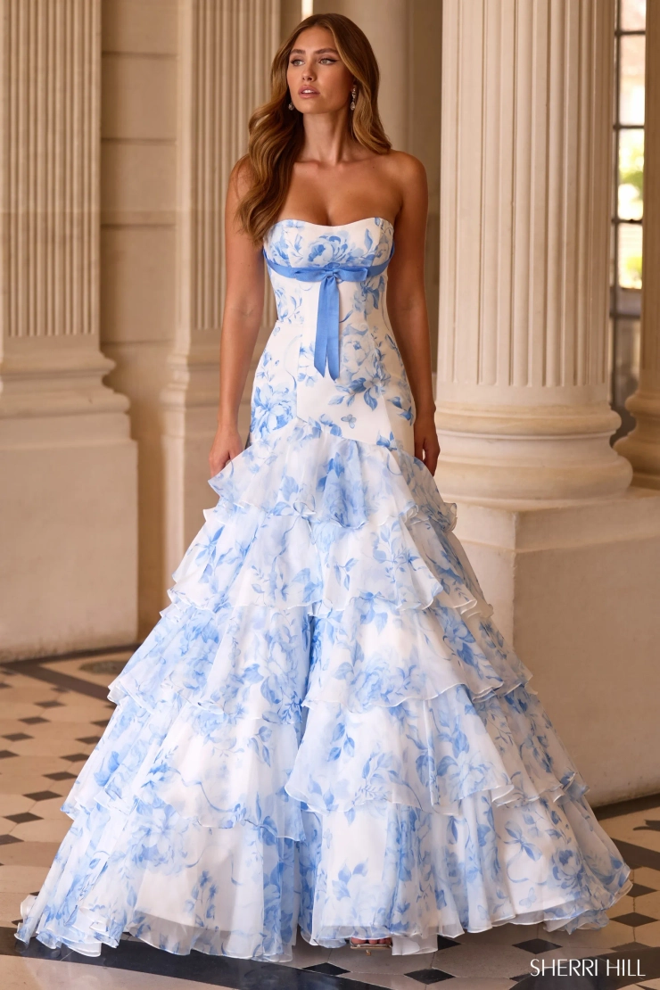 Sherri Hill Style #57853 #1 Periwinkle Print frontface vertical picture