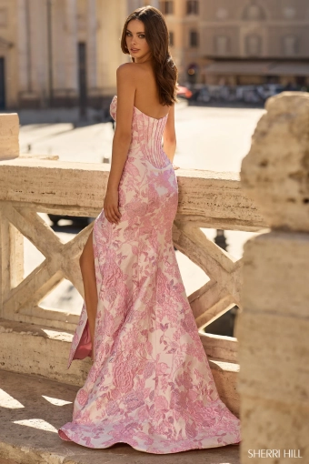 Sherri Hill 57881 $1 default Ivory/Pink Print backface vertical thumbnail