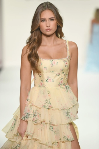 Sherri Hill 57911 $1 Light Yellow Print frontface vertical cropped thumbnail