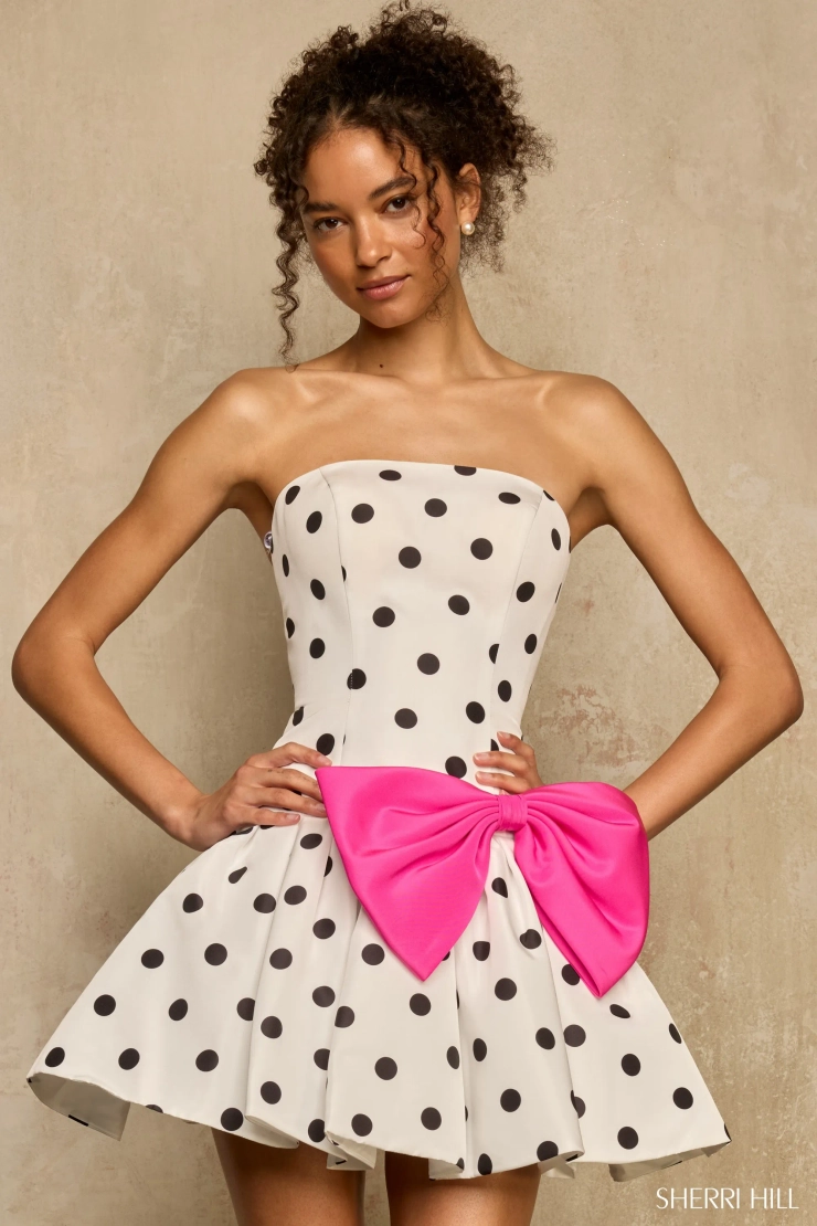 Sherri Hill 57989 #1 White/Black/Bright Pink frontface vertical cropped picture