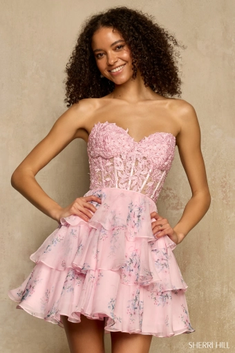 Sherri Hill 58058 $1 Pink Print frontface vertical cropped thumbnail