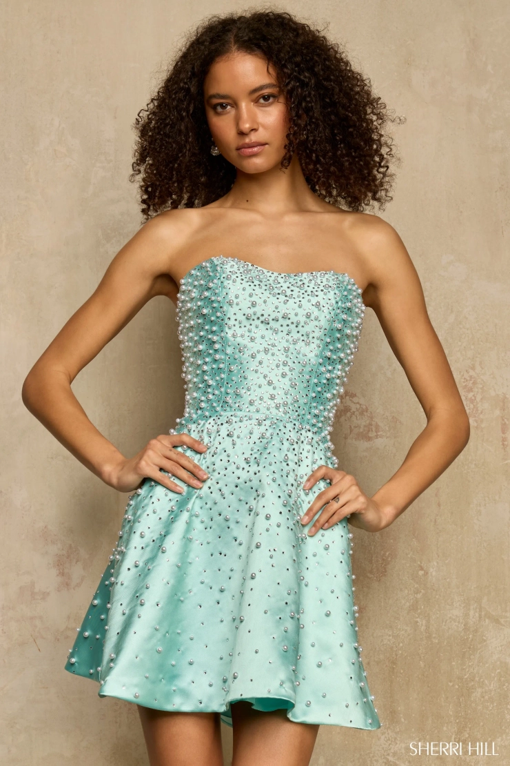 Sherri Hill 58103 #1 Aqua/Silver frontface vertical cropped picture