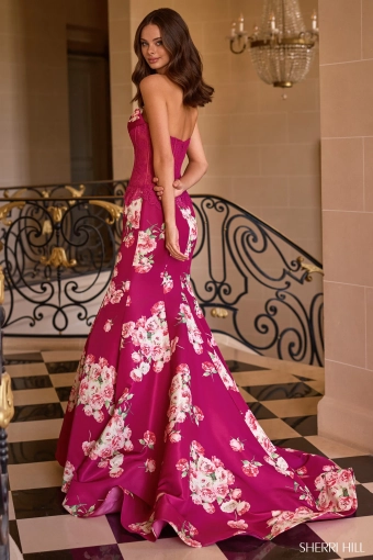 Sherri Hill 58180 $1 default Plum Print backface vertical thumbnail