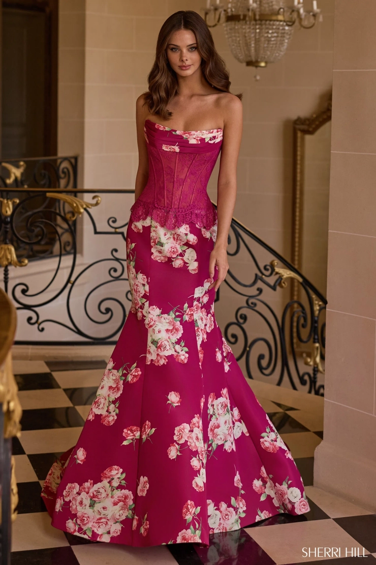 Sherri Hill 58180 #0 default Plum Print frontface vertical picture