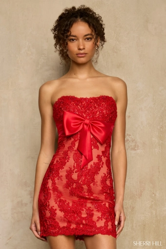 Sherri Hill 58268 $0 default Red/Nude frontface vertical thumbnail