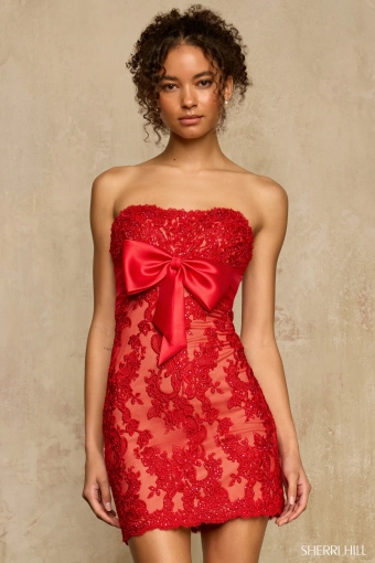 Sherri Hill 58268 $1 Red/Nude frontface vertical thumbnail