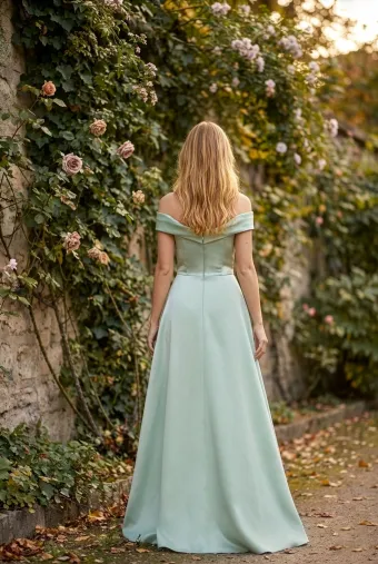 Morilee Style #3030030 Twist Neck Off The Shoulder Satin Bridesmaid Dress #2 default backface vertical thumbnail