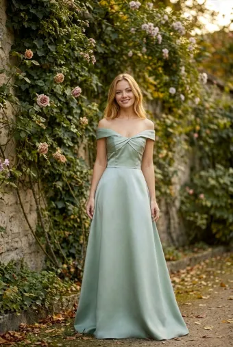 Morilee Style #3030030 Twist Neck Off The Shoulder Satin Bridesmaid Dress #0 default frontface vertical thumbnail