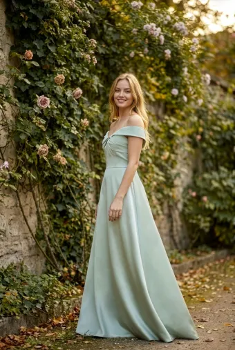 Morilee Style #3030030 Twist Neck Off The Shoulder Satin Bridesmaid Dress #1 frontface vertical thumbnail