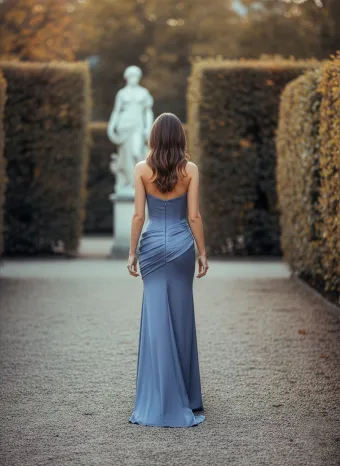 Morilee Style #3030032 Draped Corsetted Strapless Luxe Satin Bridesmaid Dress with Neck Scarf #1 default backface vertical thumbnail