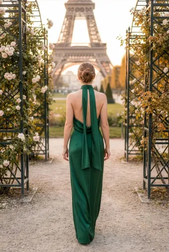 Morilee Style #3030035 Halter Style Cowl Neck Luxe Satin Fit and Flare Bridesmaid Dress with Detachable Streamers #1 default backface vertical thumbnail