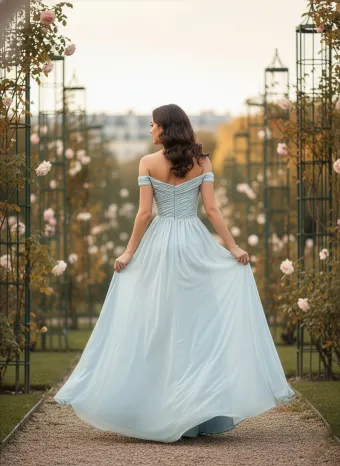 Morilee Style #3030039 A-Line Chiffon Bridesmaid Dress with Ruched Off The Shoulder Bodice #2 default backface vertical thumbnail