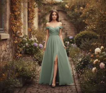 Morilee Style #3030039 A-Line Chiffon Bridesmaid Dress with Ruched Off The Shoulder Bodice #1 frontface vertical thumbnail