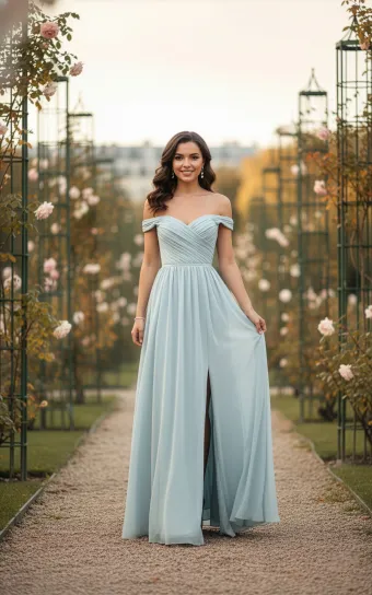 Morilee Style #3030039 A-Line Chiffon Bridesmaid Dress with Ruched Off The Shoulder Bodice #0 default frontface vertical thumbnail
