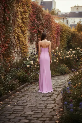 Morilee Style #3030040 Strapless Soft Scoop Draped Chiffon Bridesmaid Dress with Skirt Slit #1 default backface vertical thumbnail