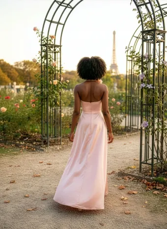 Morilee Style #3030041 Sleeveless Satin Halter Neck Bridesmaid Dress with Floral Pin #1 default backface vertical thumbnail