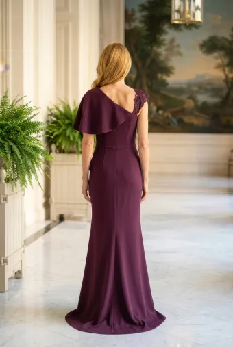 MLNY Style #2070038 Asymmetrical Fold Over Stretch Crepe Evening Gown #2 backface vertical thumbnail