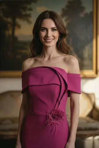 MLNY Style #2070044 Sculpted Off The Shoulder Stretch Crepe Evening Gown #3 frontface vertical cropped thumbnail