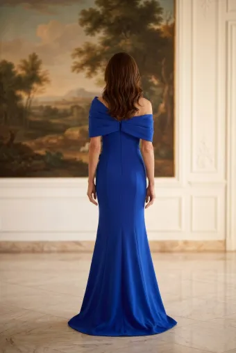MLNY Style #2070047 Asymmetric Twist Neck Evening Gown with 3D Flowers #2 default backface vertical thumbnail