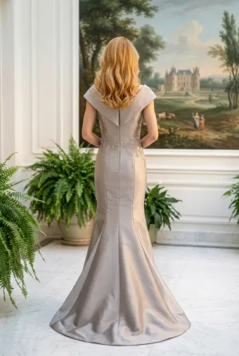 MLNY Style #2070053 V-Neck Mikado Mermaid Evening Gown with Pleated Detailing #3 default backface vertical thumbnail