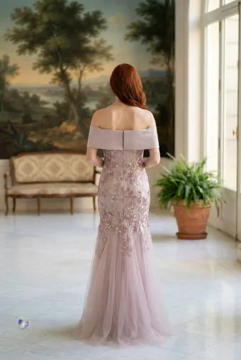 MLNY Style #2070054 Straight Neck Tulle Mermaid Evening Dress with Beaded Floral Lace #2 default backface vertical thumbnail
