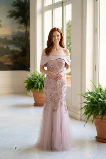 MLNY Style #2070054 Straight Neck Tulle Mermaid Evening Dress with Beaded Floral Lace #0 default frontface vertical thumbnail