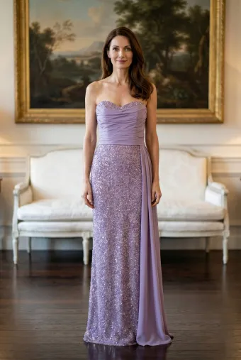 MLNY Style #2070057 Strapless Sweetheart Sequin Embroidered Evening Gown with Draped Sash #1 frontface vertical thumbnail