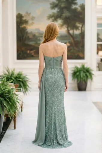 MLNY Style #2070057 Strapless Sweetheart Sequin Embroidered Evening Gown with Draped Sash #3 default backface vertical thumbnail