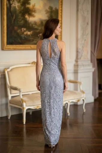 MLNY Style #2070058 Halter Neck 3D Floral Chantilly Lace Evening Gown #3 default backface vertical thumbnail