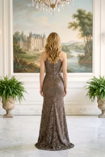 MLNY Style #2070059 Collar Halter Sequin Floral Embroidered Tulle Evening Gown #1 backface vertical thumbnail