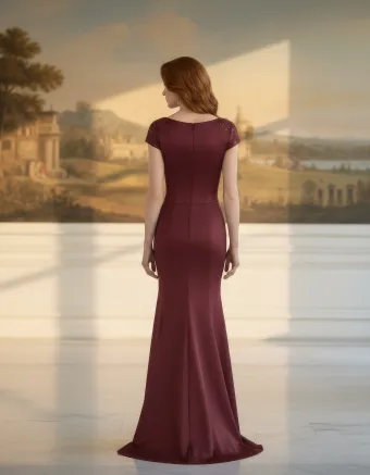 MLNY Style #2070061 Beaded Lace Appliqué Satin Mermaid Evening Gown #2 backface vertical thumbnail