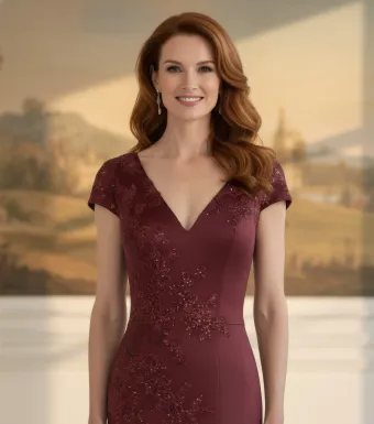MLNY Style #2070061 Beaded Lace Appliqué Satin Mermaid Evening Gown #3 frontface vertical cropped thumbnail