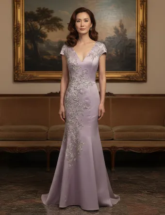 MLNY Style #2070061 Beaded Lace Appliqué Satin Mermaid Evening Gown #0 default frontface vertical thumbnail