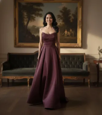 MLNY Style #2070065 Strapless Beaded Scoop Neck Mikado Ball Gown Evening Gown #1 frontface vertical thumbnail